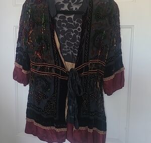 Hale Bob Black Sheer, Silk, Velvet, Blend Patterned Kimono